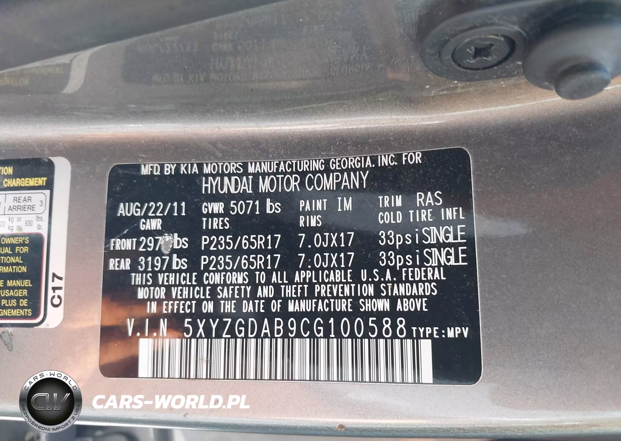 2012 Hyundai Santa Fe Gls VIN:5XYZGDAB9CG100588 - 9