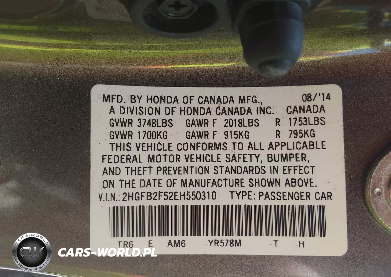 2014 Honda Civic Lx VIN:2HGFB2F52EH550310 - 9