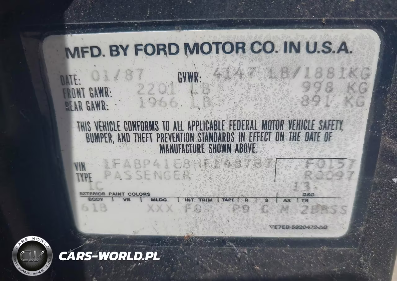 1987 Ford Mustang Lx VIN:1FABP41E8HF148787 - 9