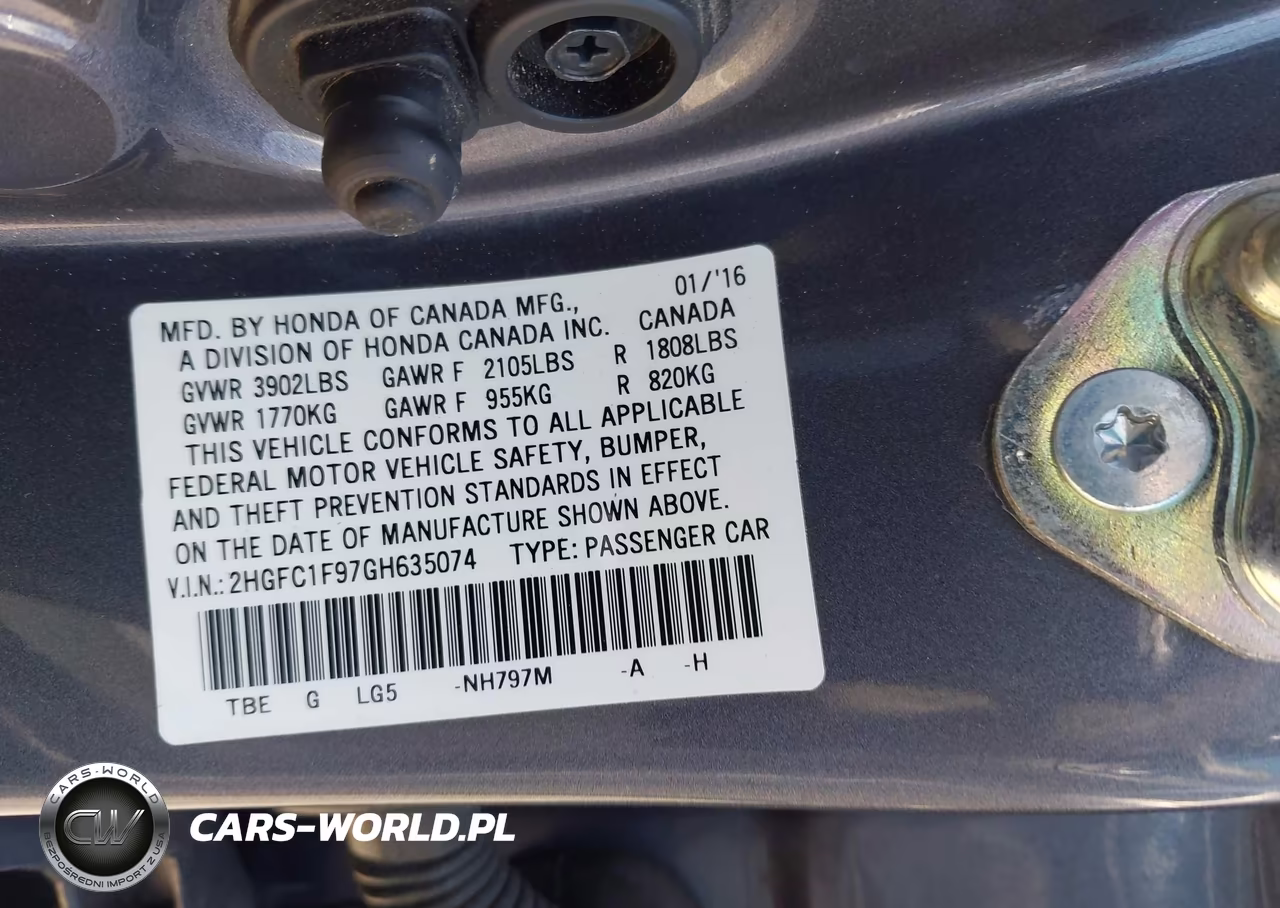 2016 Honda Civic Touring VIN:2HGFC1F97GH635074 - 9