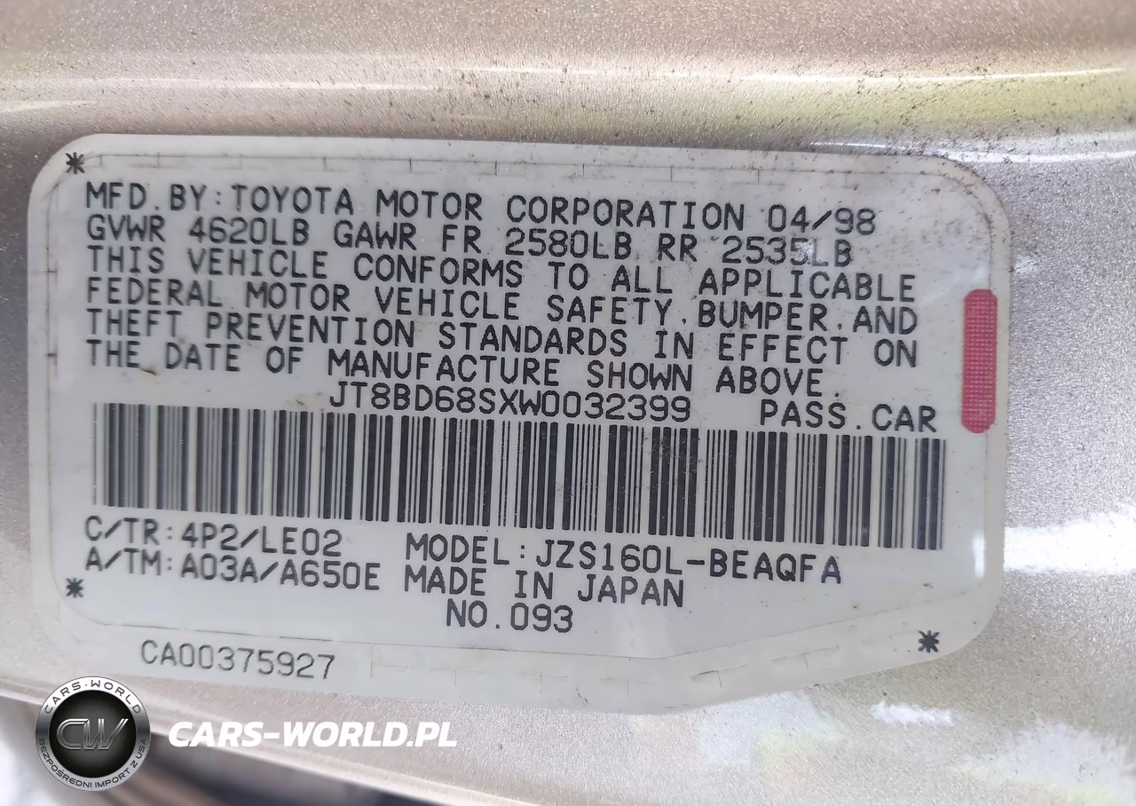 1998 Lexus Gs 300 VIN:JT8BD68SXW0032399 - 9
