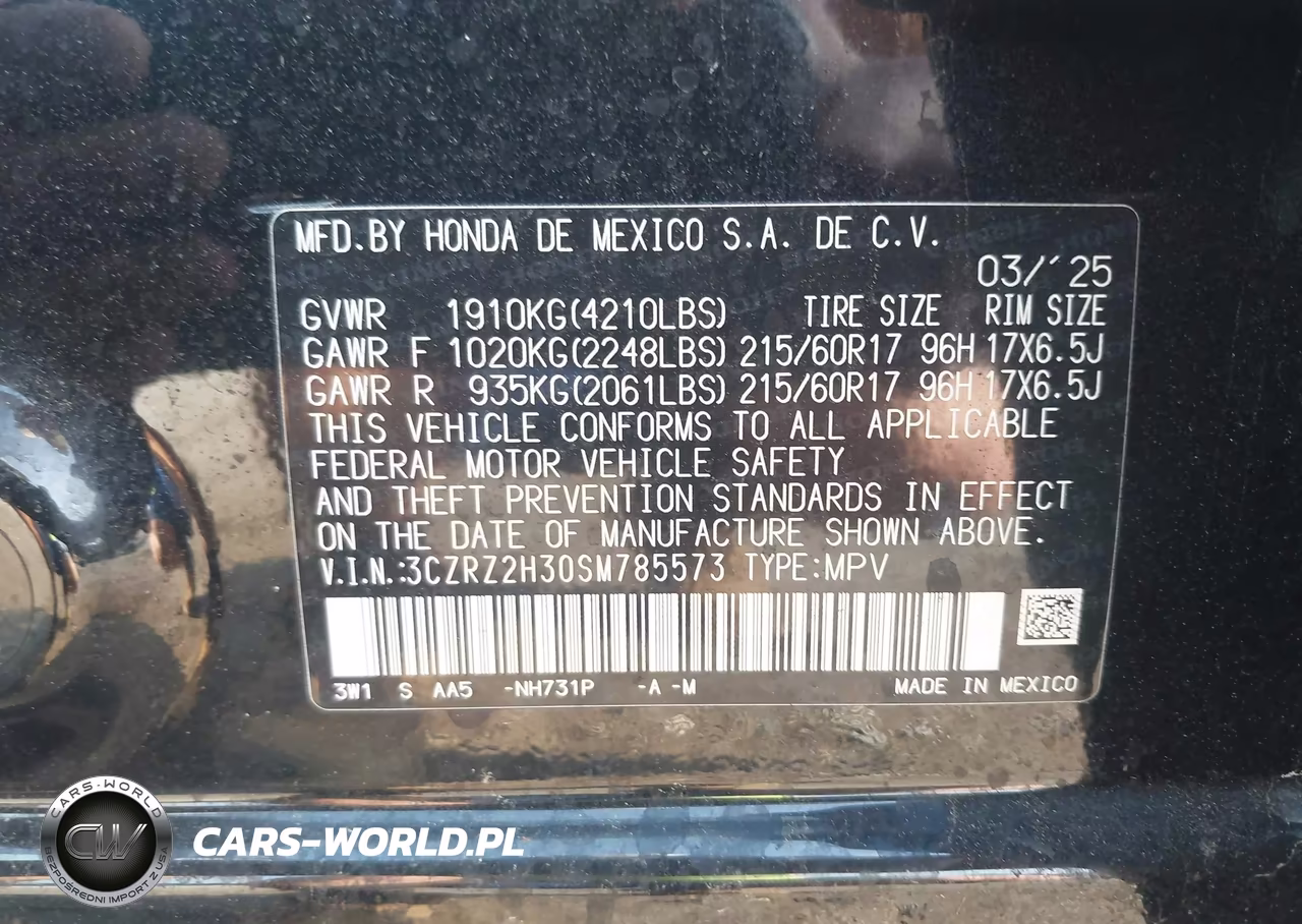 2025 Honda Hr-V Awd Lx VIN:3CZRZ2H30SM785573 - 9