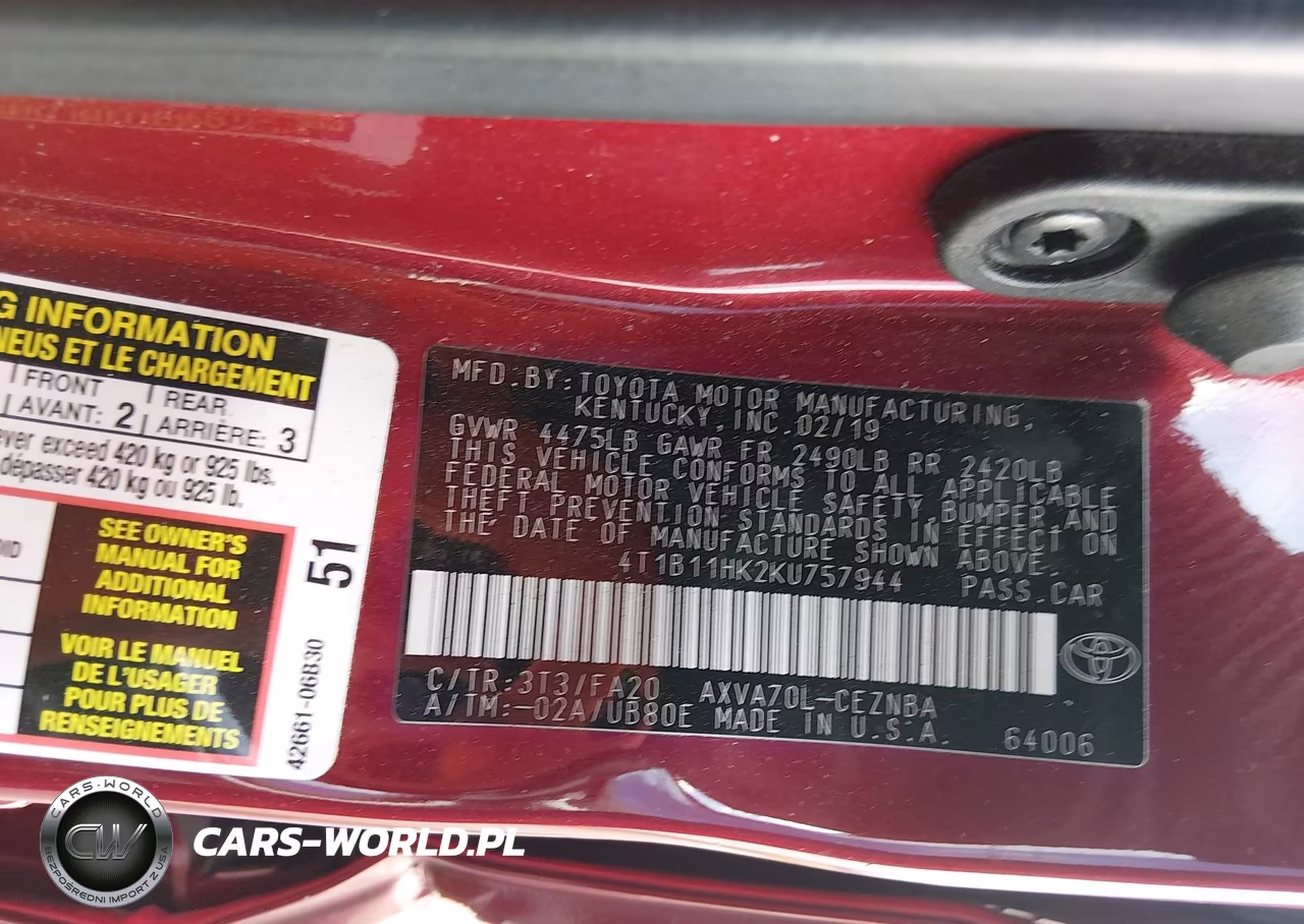 2019 Toyota Camry Le VIN:4T1B11HK2KU757944 - 9