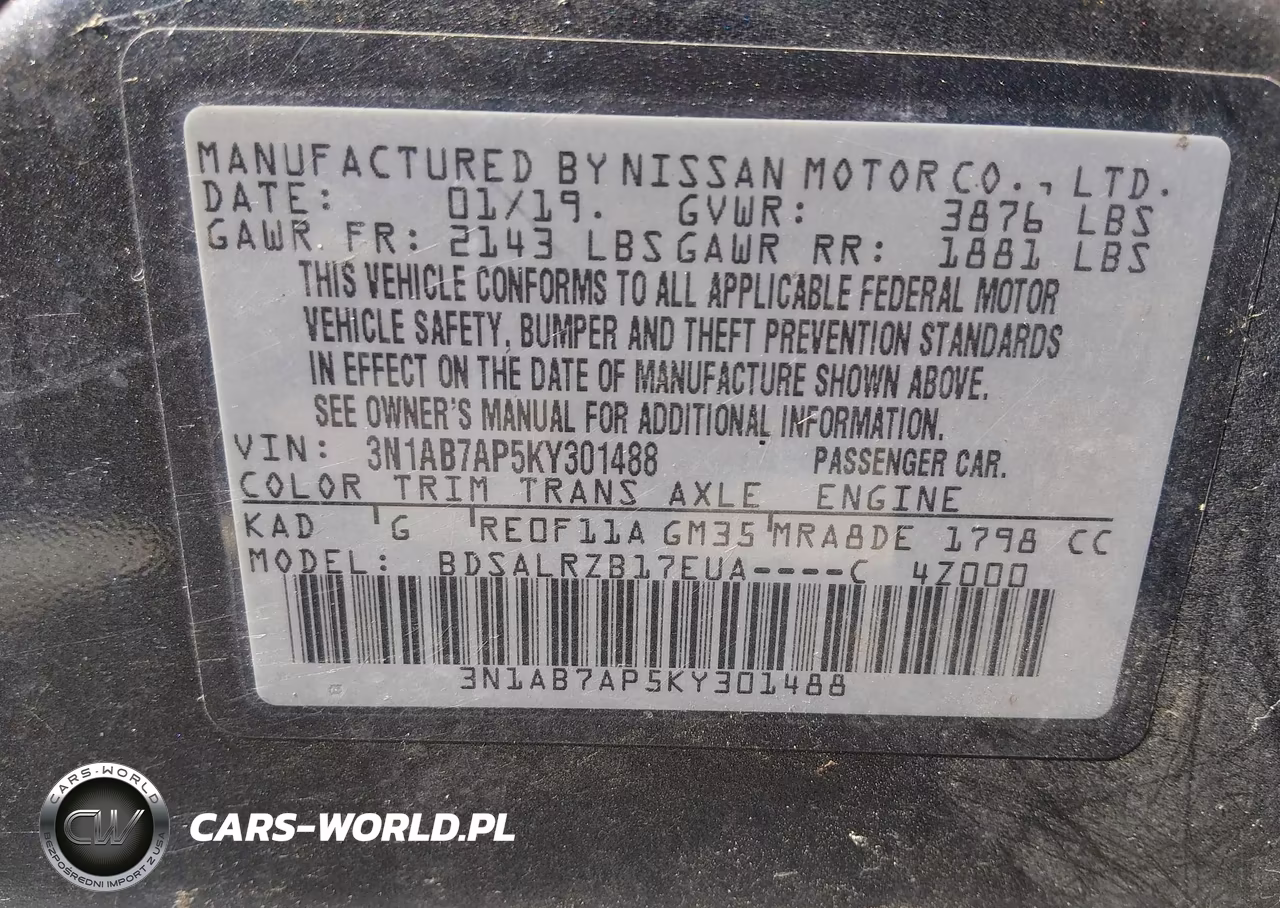 2019 Nissan Sentra Sr VIN:3N1AB7AP5KY301488 - 9