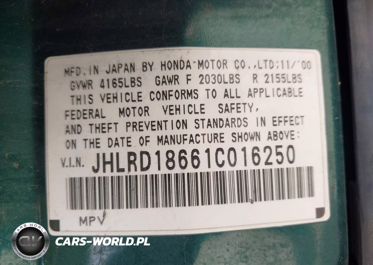 2001 Honda Cr-V Ex VIN:JHLRD18661C016250 - 9