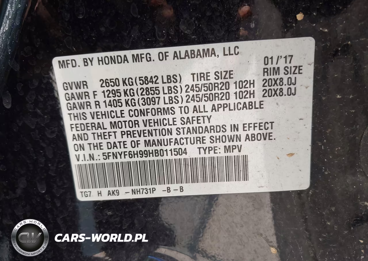 2017 Honda Pilot Touring VIN:5FNYF6H99HB011504 - 9
