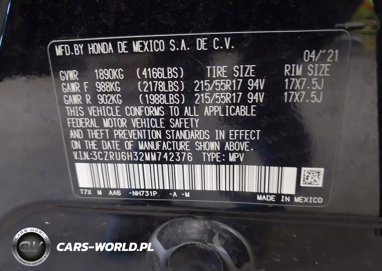 2021 Honda Hr-V Awd Lx VIN:3CZRU6H32MM742376 - 9