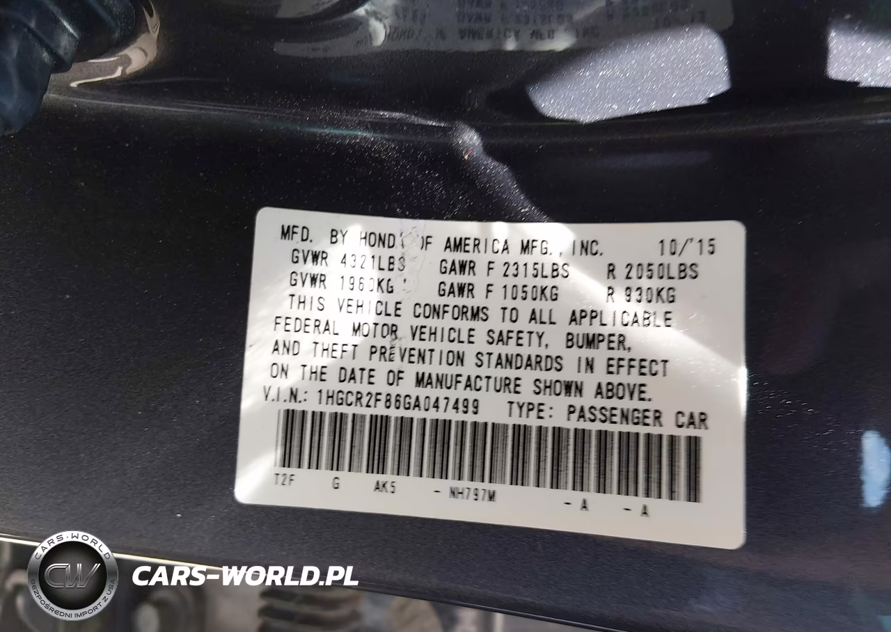2016 Honda Accord Ex-L VIN:1HGCR2F86GA047499 - 9