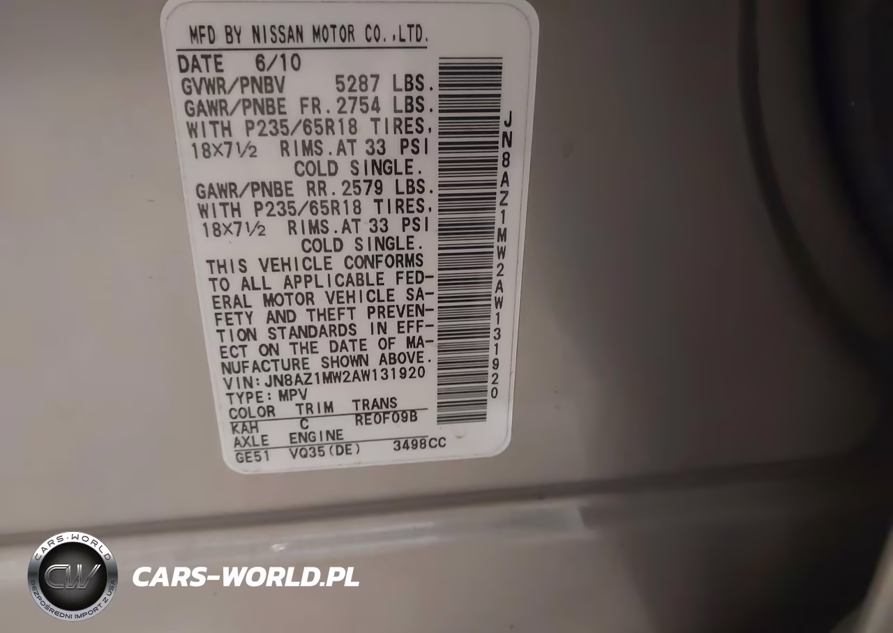 2010 Nissan Murano Sl VIN:JN8AZ1MW2AW131920 - 9