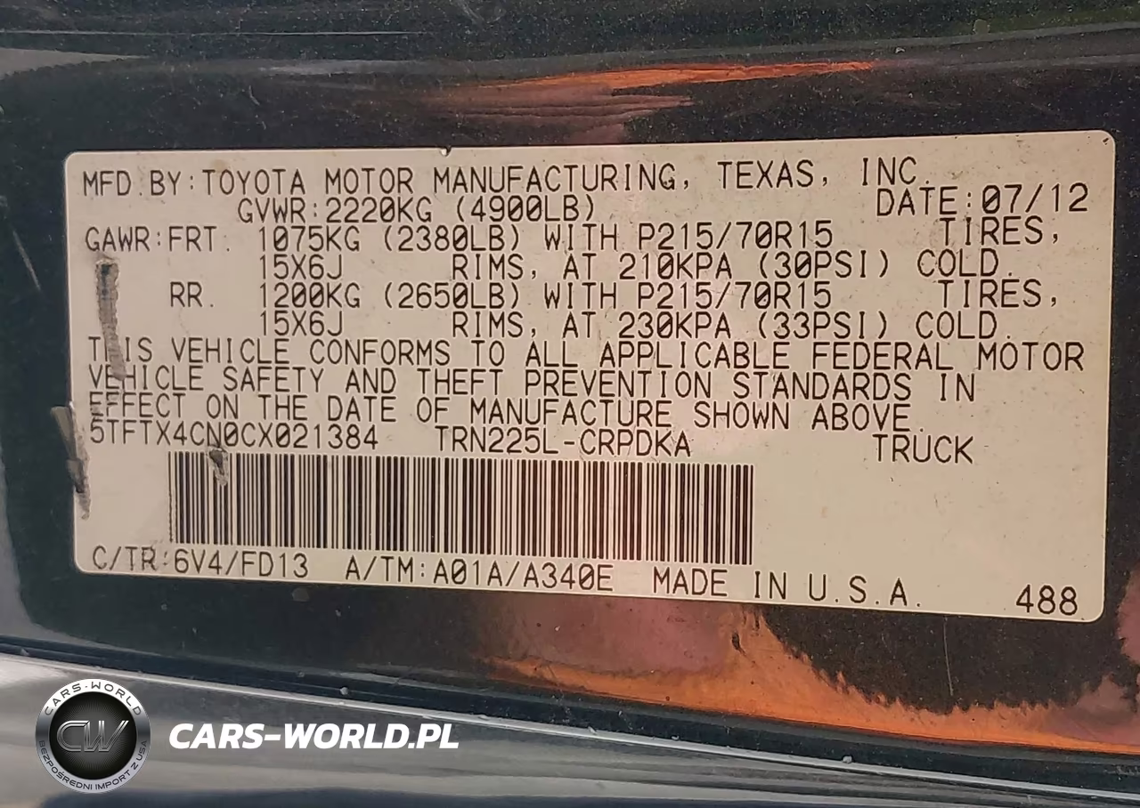 2012 Toyota Tacoma VIN:5TFTX4CN0CX021384 - 9