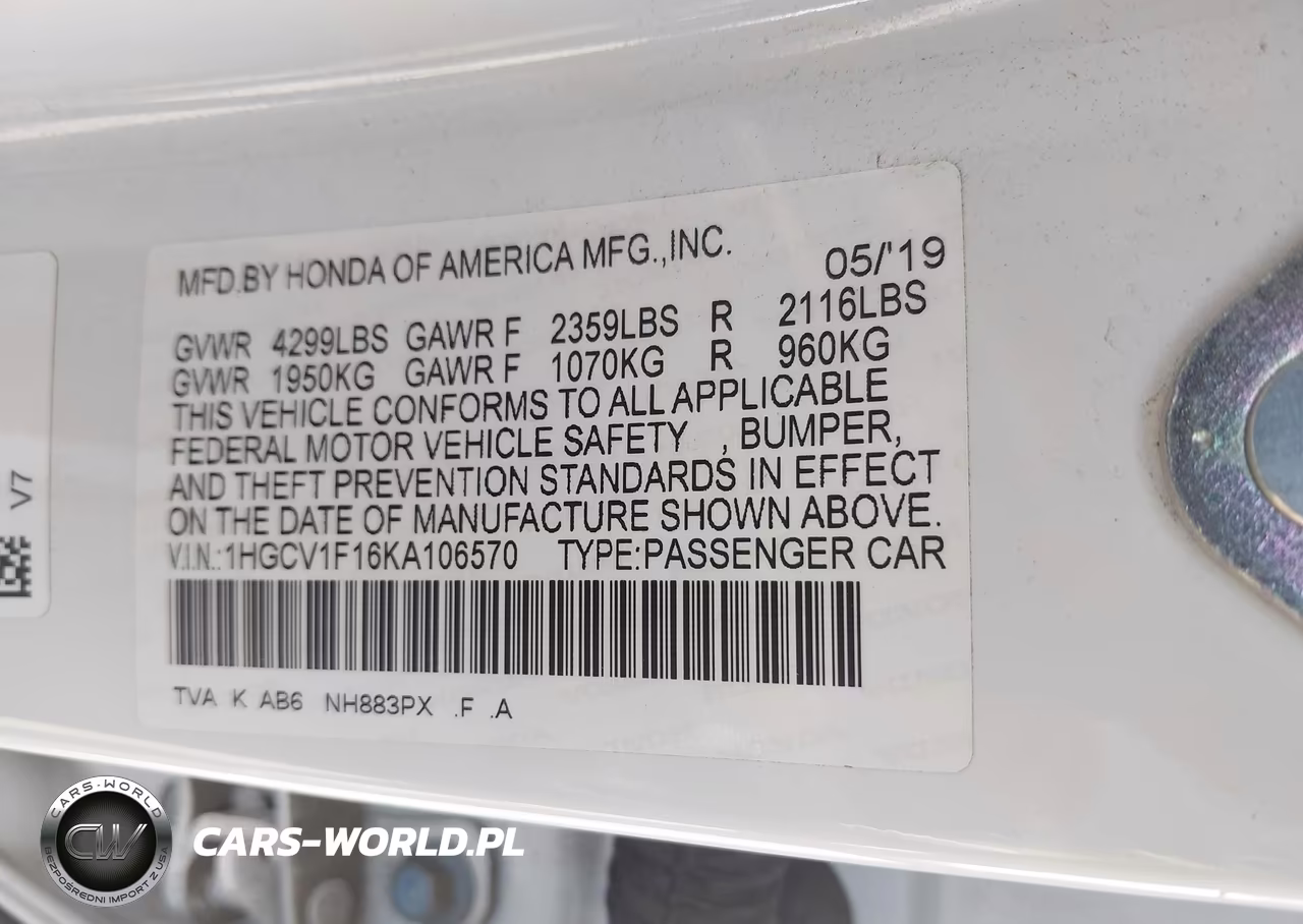 2019 Honda Accord Lx VIN:1HGCV1F16KA106570 - 9