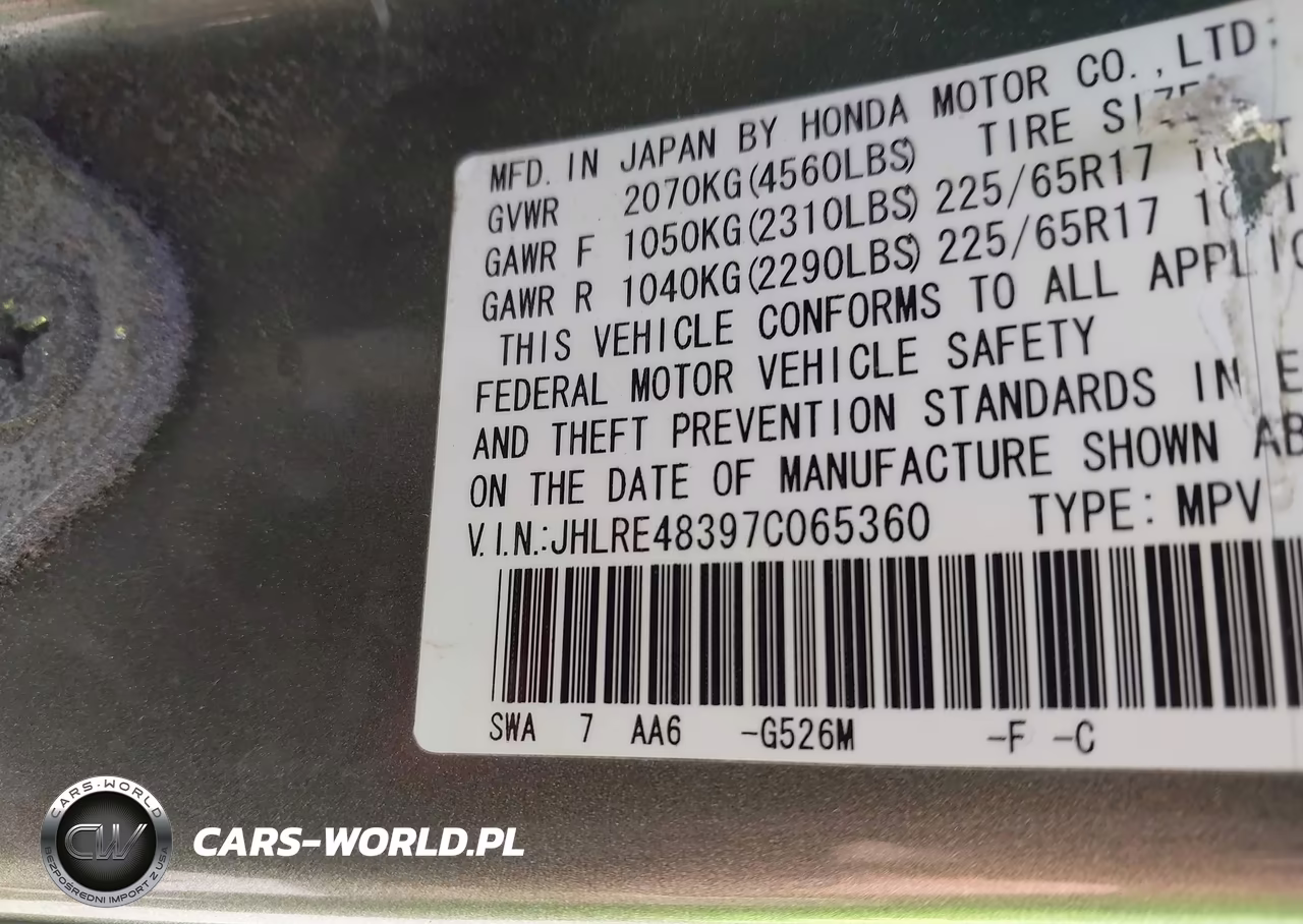 2007 Honda Cr-V Lx VIN:JHLRE48397C065360 - 9