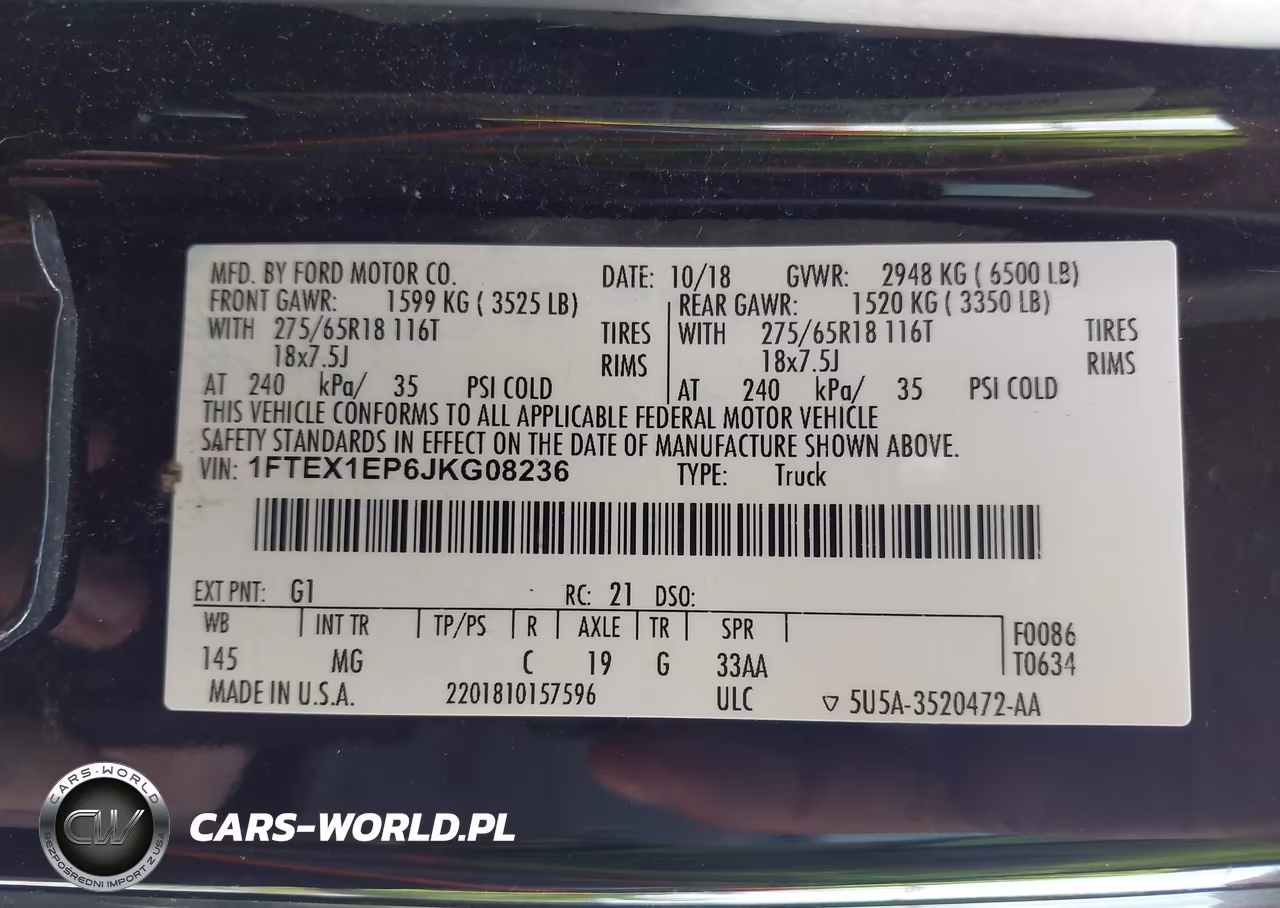 2018 Ford F-150 Xlt VIN:1FTEX1EP6JKG08236 - 9