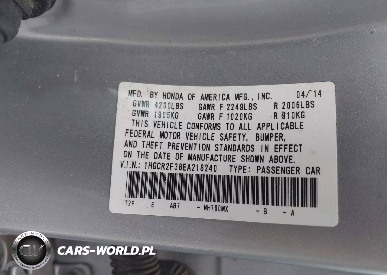 2014 Honda Accord Lx VIN:1HGCR2F38EA218240 - 9
