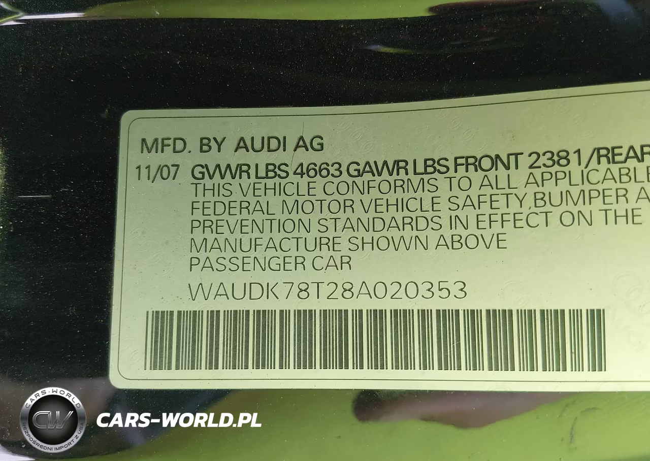 2008 Audi A5 3.2L VIN:WAUDK78T28A020353 - 9