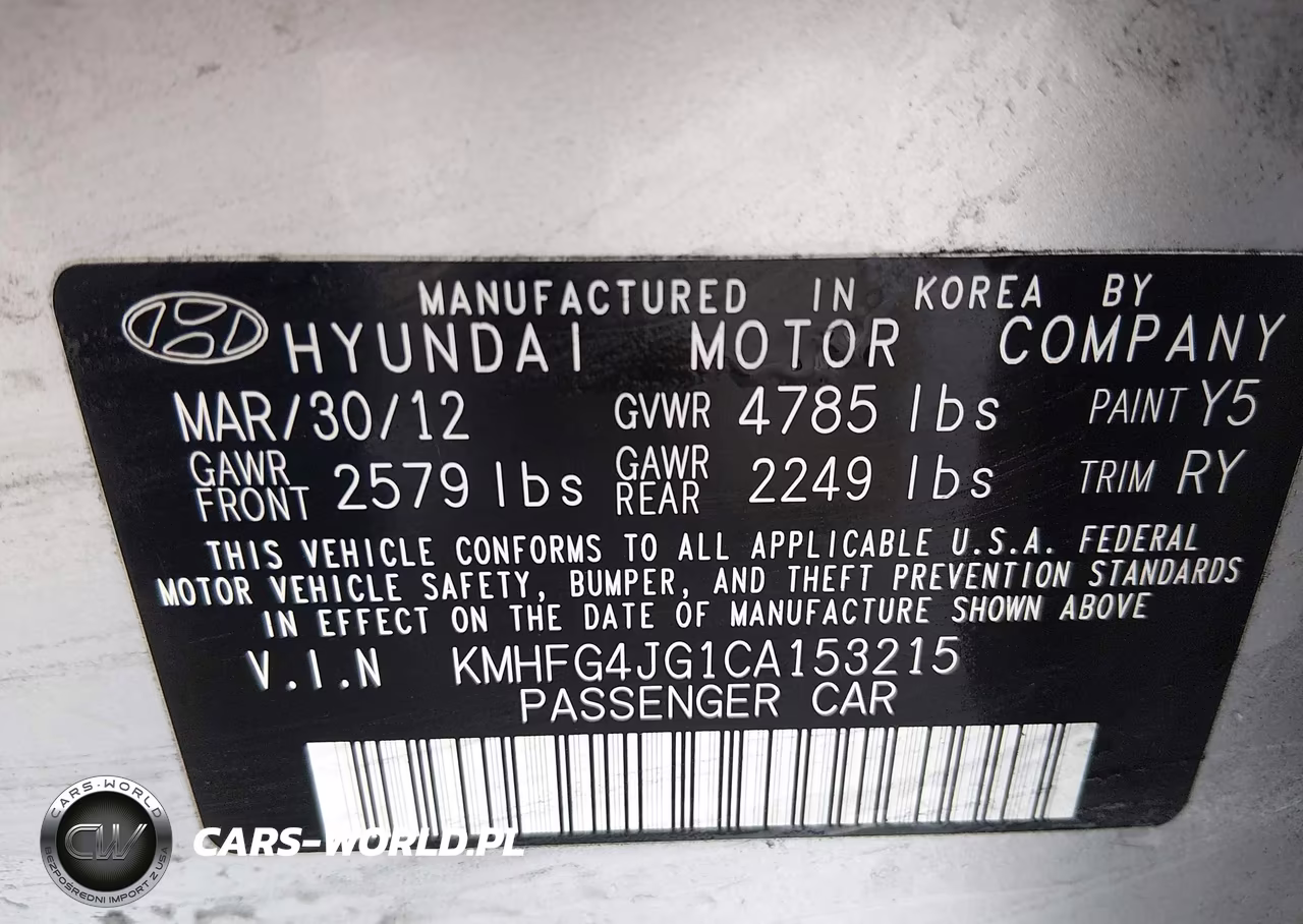 2012 Hyundai Azera VIN:KMHFG4JG1CA153215 - 9