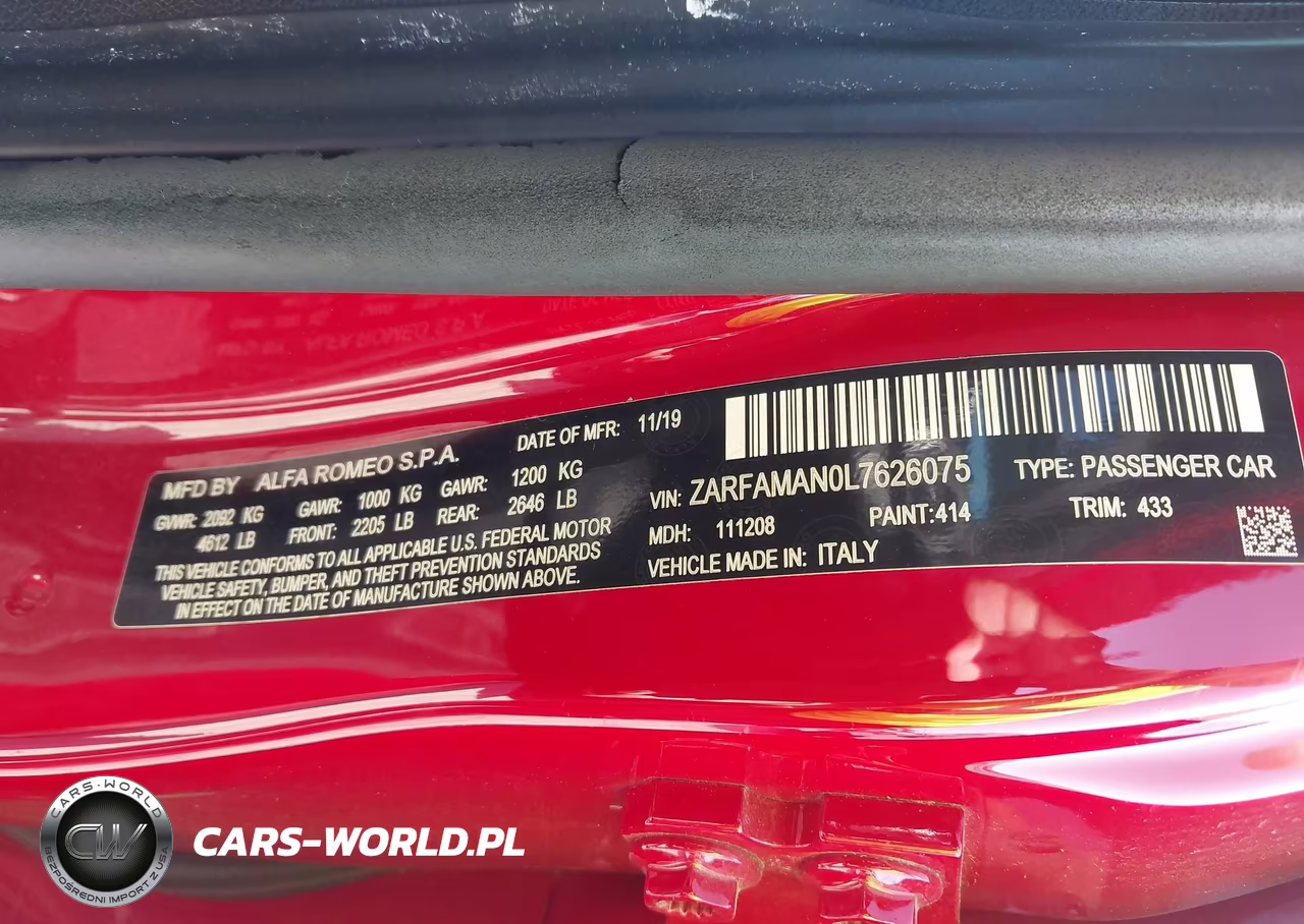 2020 Alfa Romeo Giulia Sport Rwd VIN:ZARFAMAN0L7626075 - 9