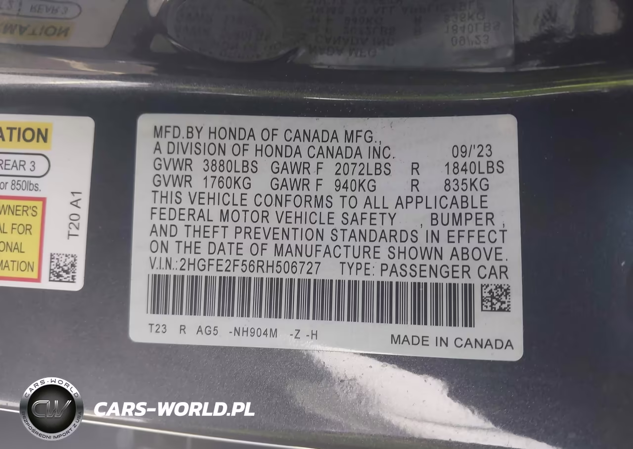 2024 Honda Civic Sport VIN:2HGFE2F56RH506727 - 8