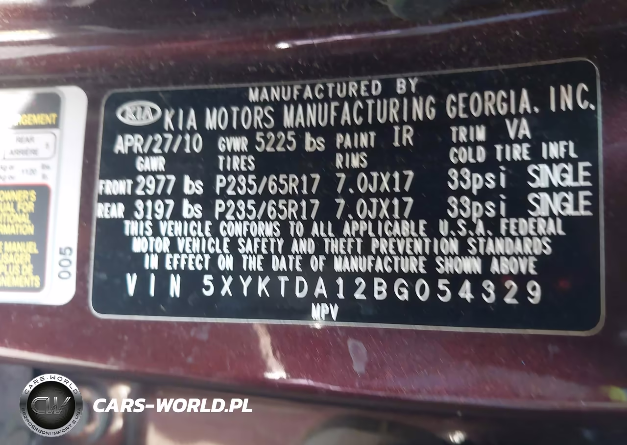 2011 Kia Sorento Lx VIN:5XYKTDA12BG054329 - 9