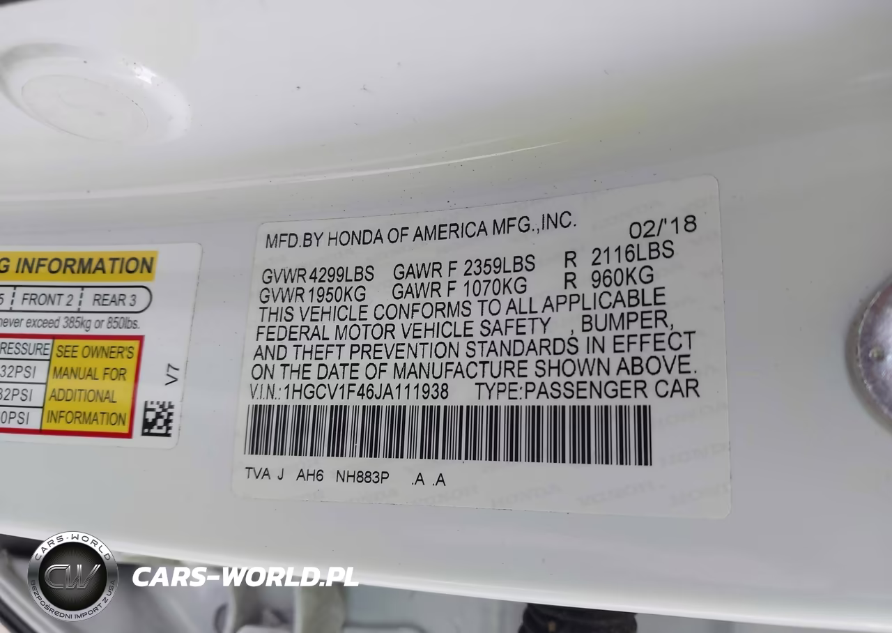 2018 Honda Accord Ex VIN:1HGCV1F46JA111938 - 9