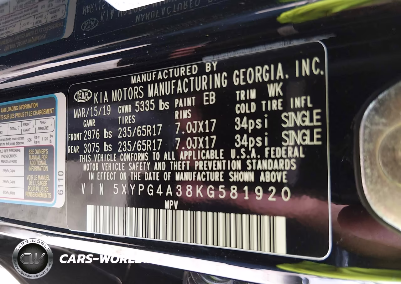 2019 Kia Sorento 2.4L L VIN:5XYPG4A38KG581920 - 9
