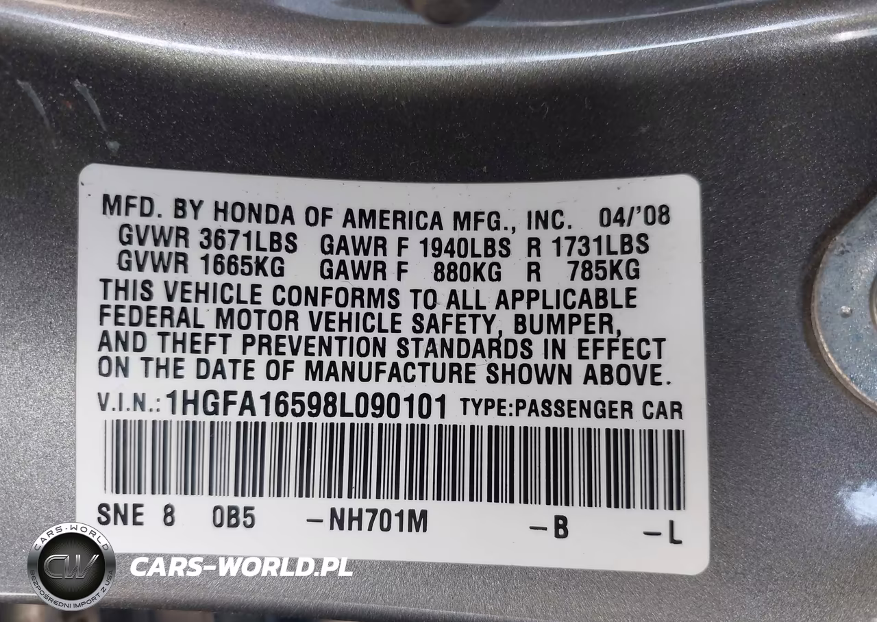 2008 Honda Civic Lx VIN:1HGFA16598L090101 - 9