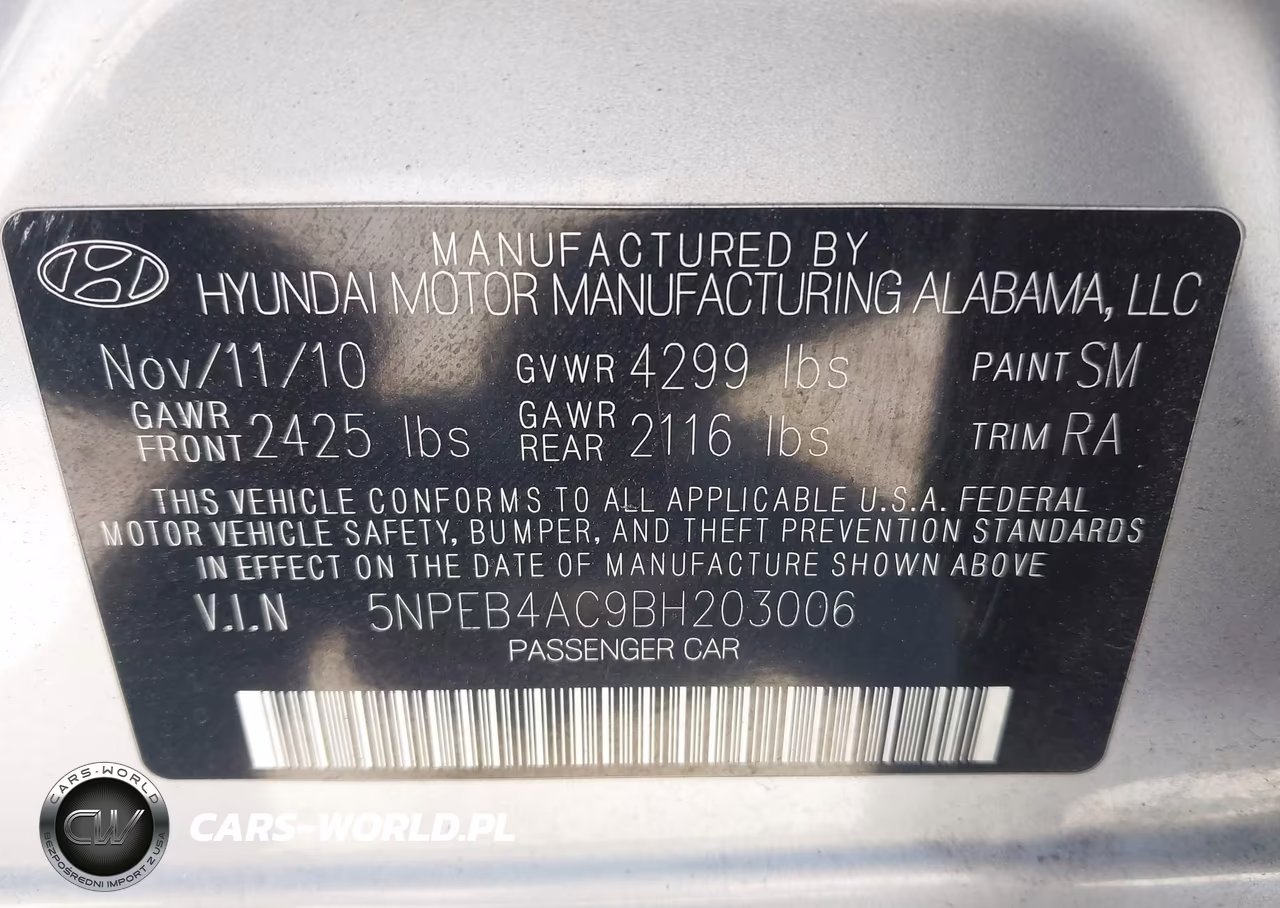 2011 Hyundai Sonata Gls VIN:5NPEB4AC9BH203006 - 9