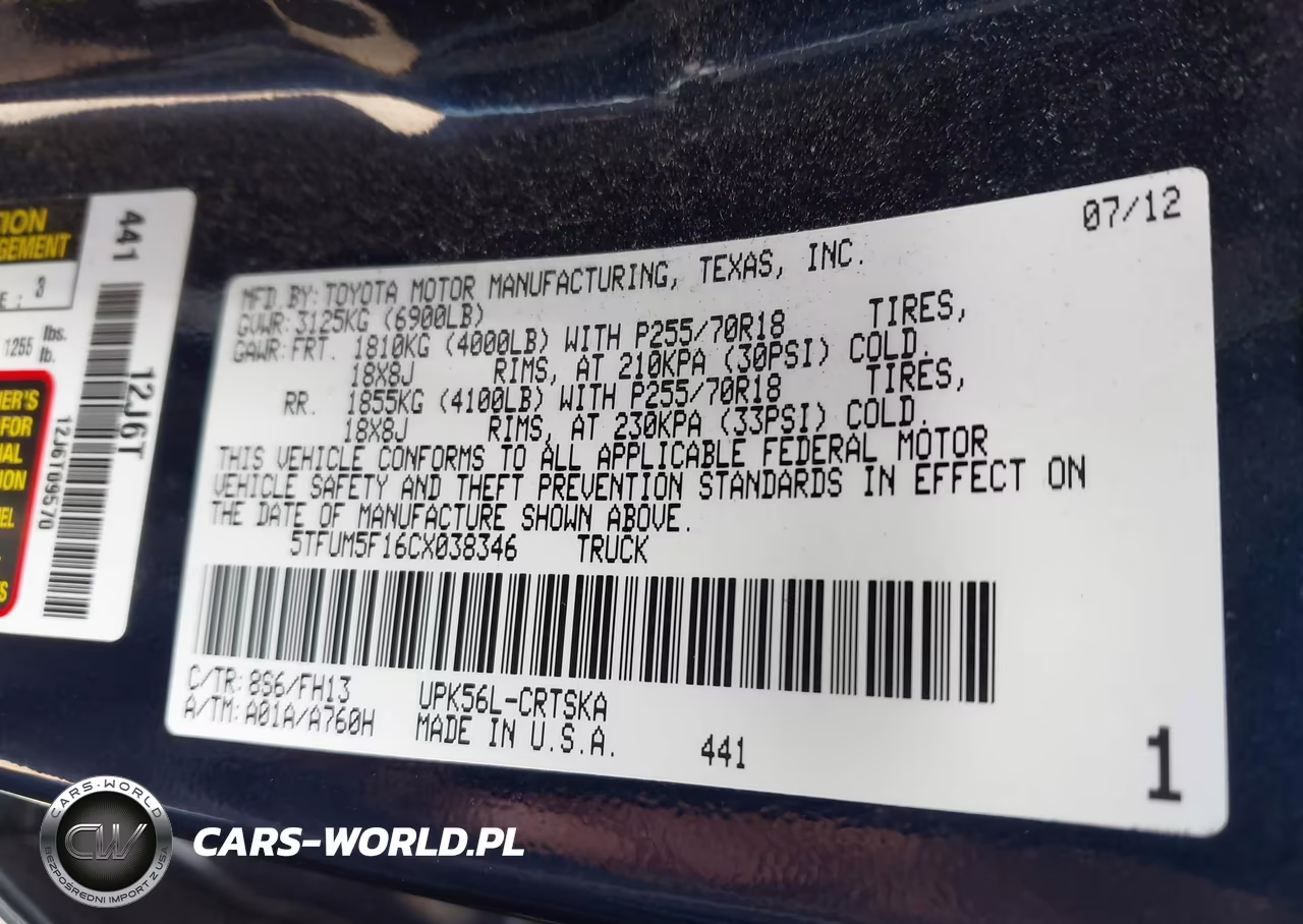 2012 Toyota Tundra Grade 4.6L V8 VIN:5TFUM5F16CX038346 - 9