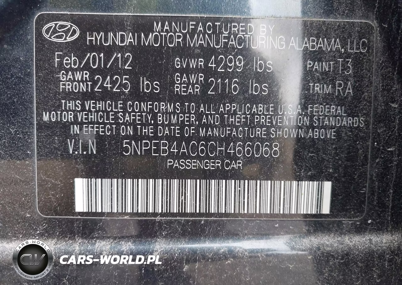 2012 Hyundai Sonata Gls VIN:5NPEB4AC6CH466068 - 9