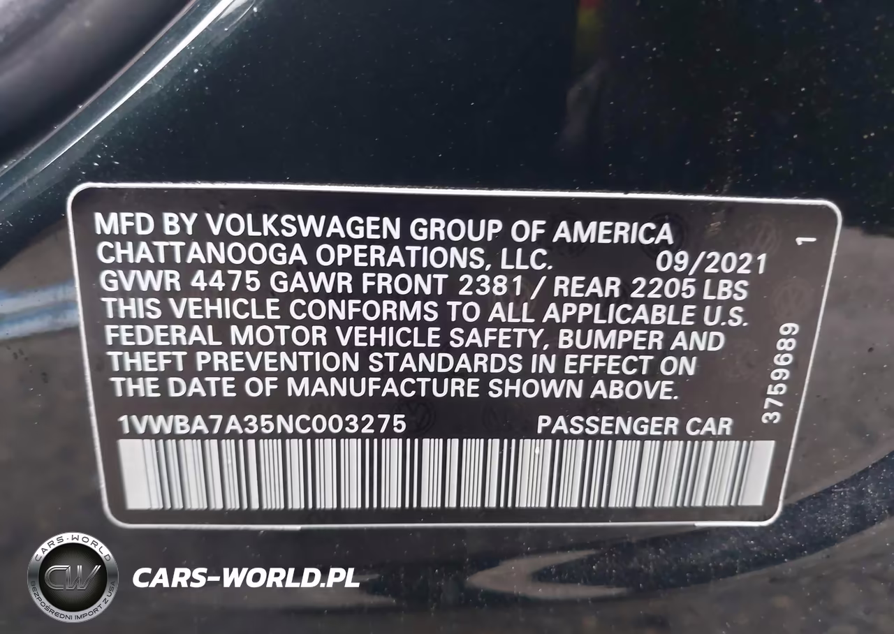 2022 Volkswagen Passat 2.0T Limited Edition VIN:1VWBA7A35NC003275 - 9
