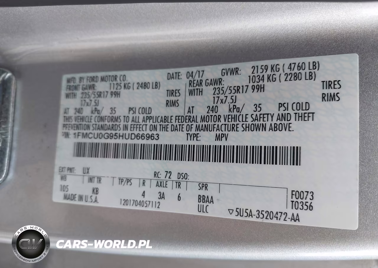 2017 Ford Escape Se VIN:1FMCU0G95HUD66963 - 9