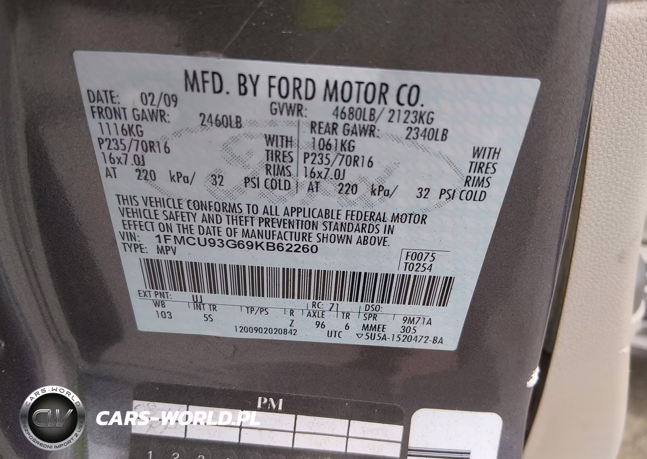 2009 FORD ESCAPE XLT VIN:1FMCU93G69KB62260 - 9