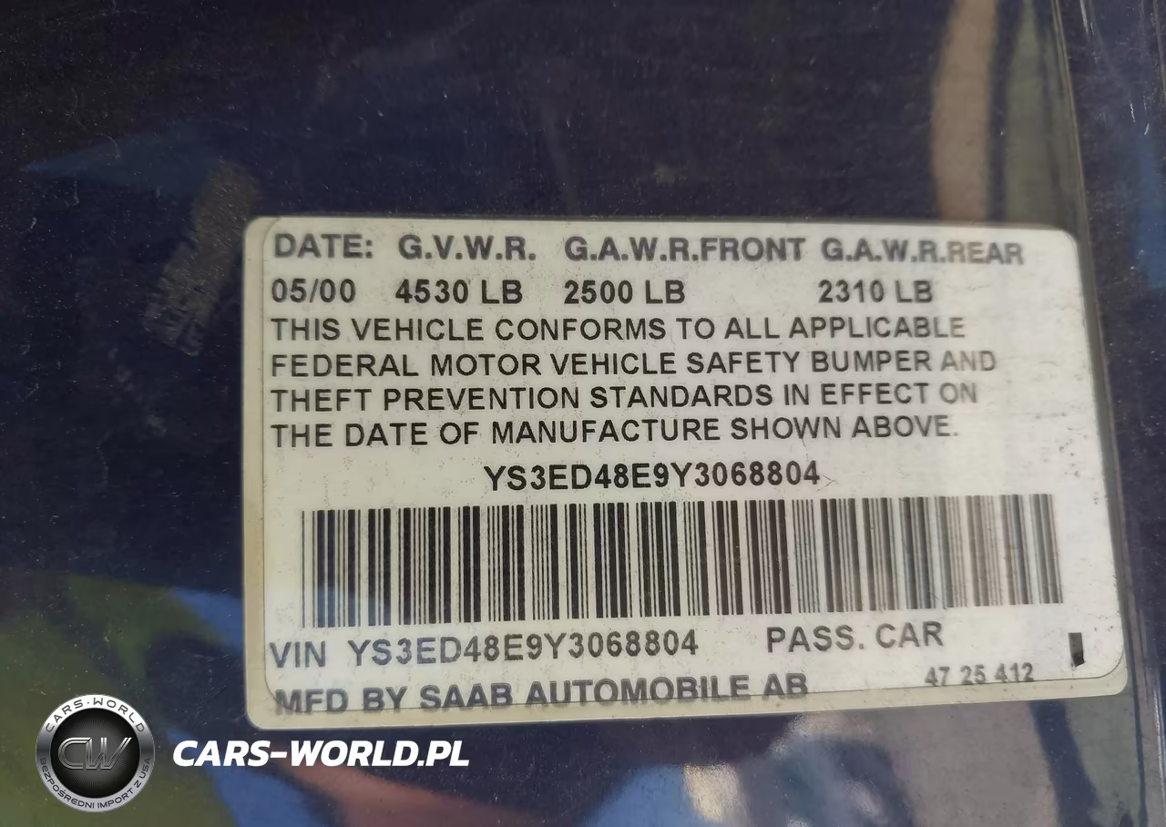 2000 Saab 9-5 2.3T VIN:YS3ED48E9Y3068804 - 9