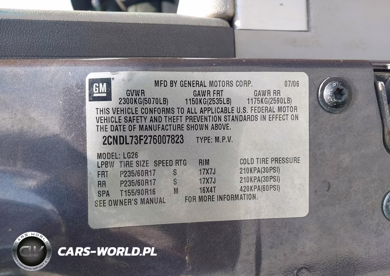 2007 Chevrolet Equinox Lt VIN:2CNDL73F276007823 - 9