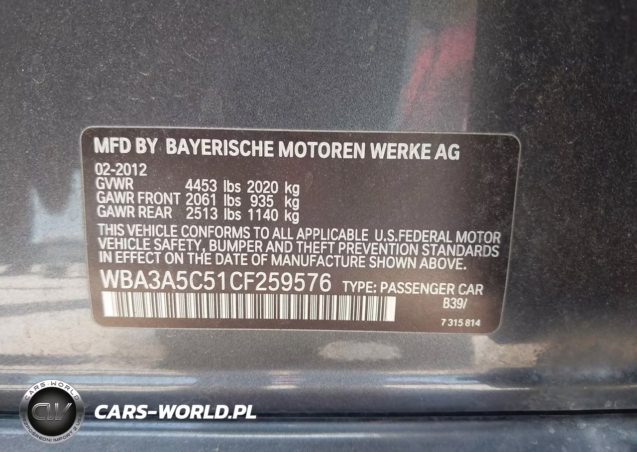2012 BMW 328I VIN:WBA3A5C51CF259576 - 9