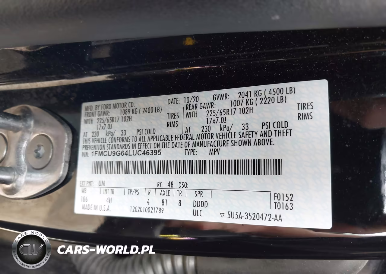 2020 Ford Escape Se VIN:1FMCU9G64LUC46395 - 9
