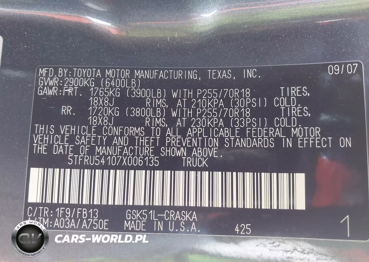 2007 Toyota Tundra Sr5 V6 VIN:5TFRU54107X006135 - 9