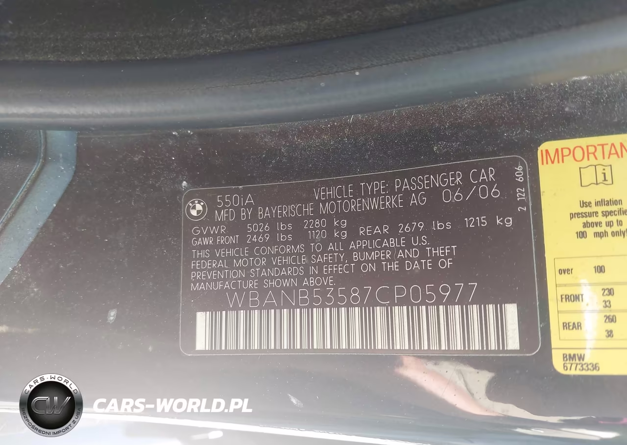 2007 BMW 550I VIN:WBANB53587CP05977 - 9