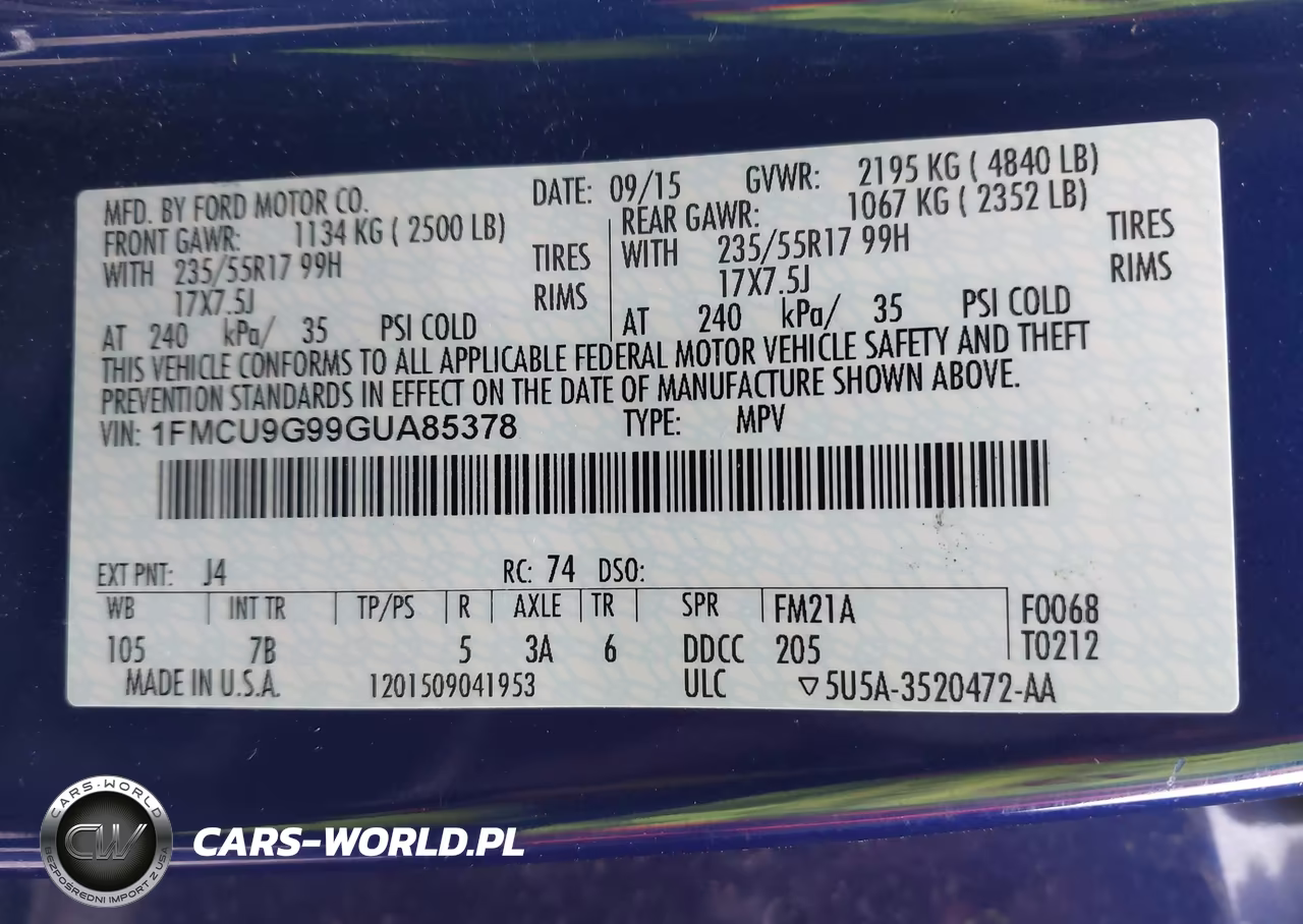 2016 Ford Escape Se VIN:1FMCU9G99GUA85378 - 9