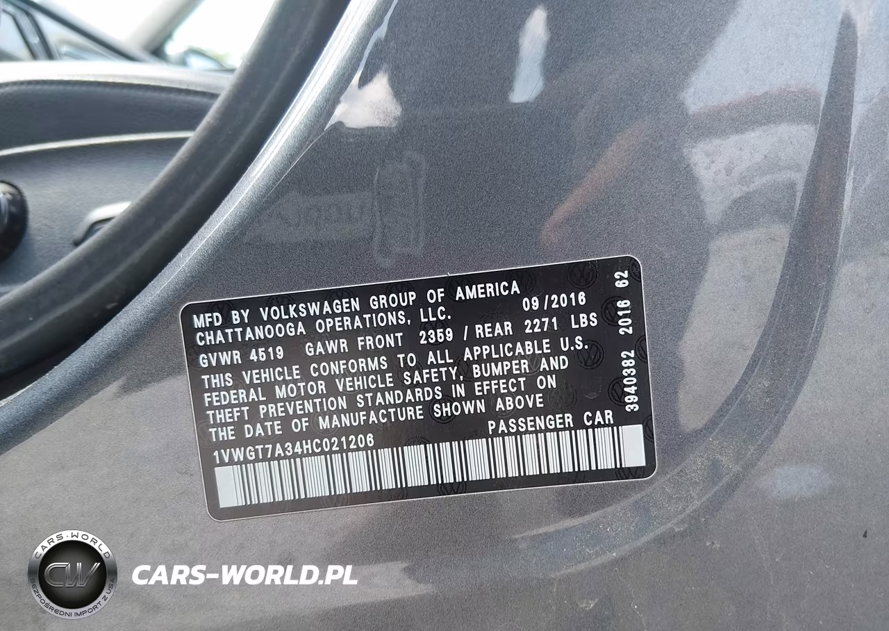 2017 Volkswagen Passat 1.8T Se VIN:1VWGT7A34HC021206 - 9