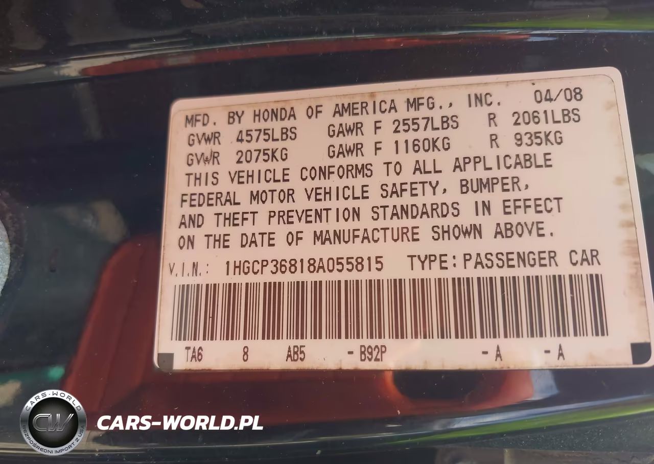 2008 Honda Accord 3.5 Ex-L VIN:1HGCP36818A055815 - 9