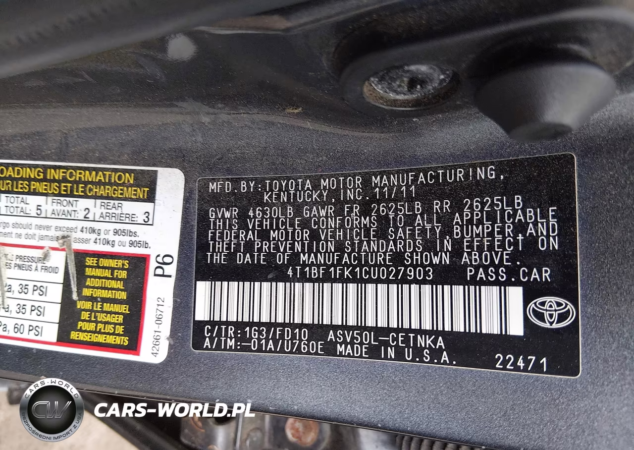 2012 Toyota Camry Le VIN:4T1BF1FK1CU027903 - 9