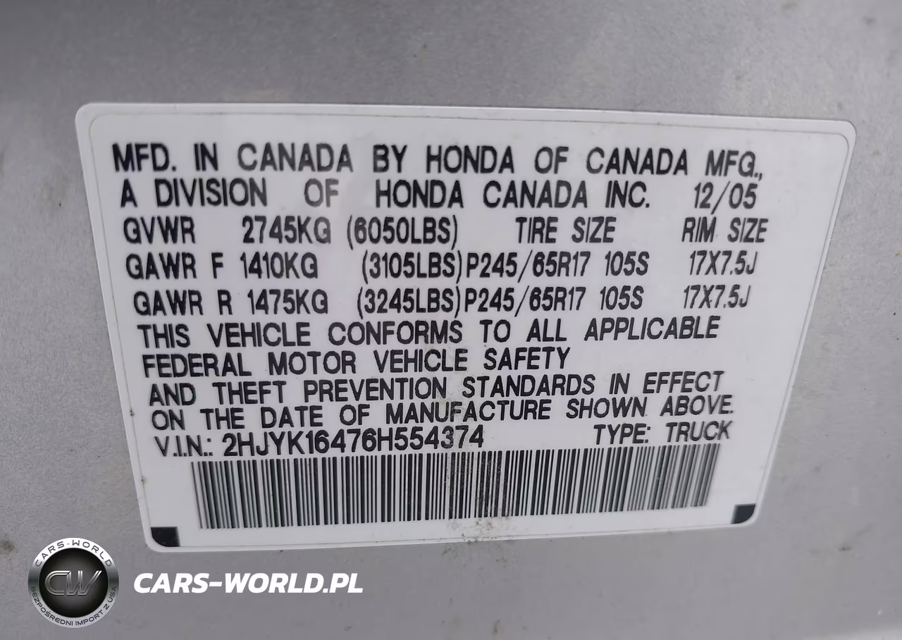 2006 Honda Ridgeline Rts VIN:2HJYK16476H554374 - 9