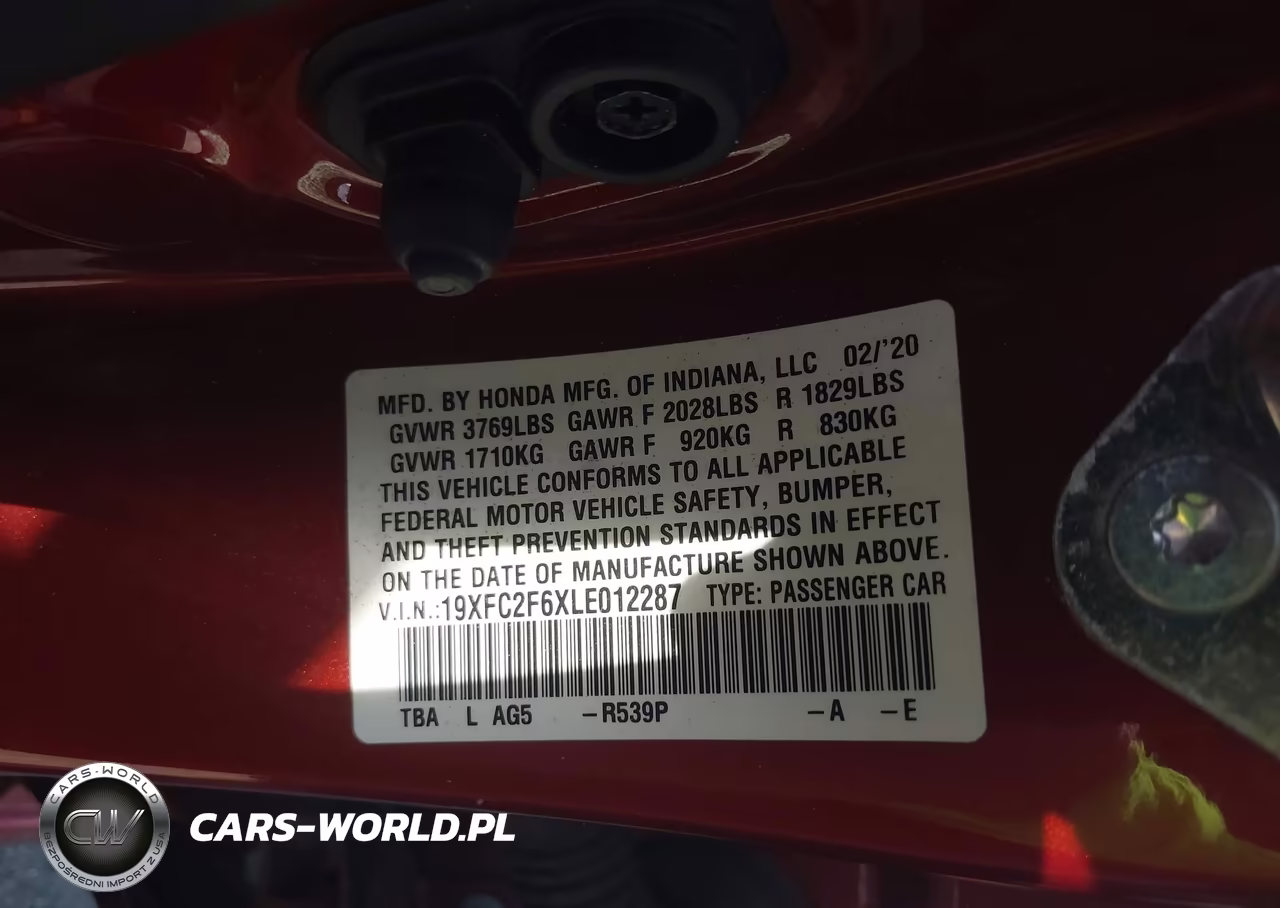 2020 Honda Civic Lx VIN:19XFC2F6XLE012287 - 9