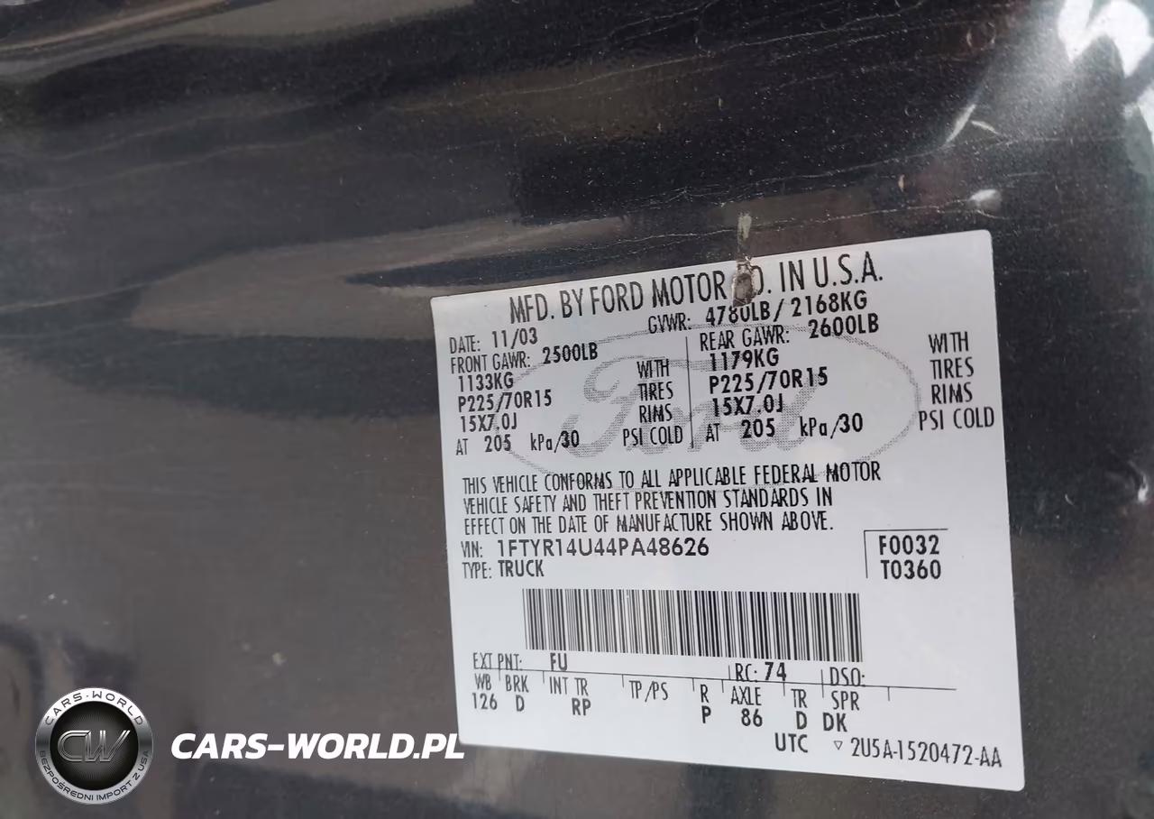 2004 Ford Ranger Edge-Tremor-Xl-Xlt VIN:1FTYR14U44PA48626 - 9