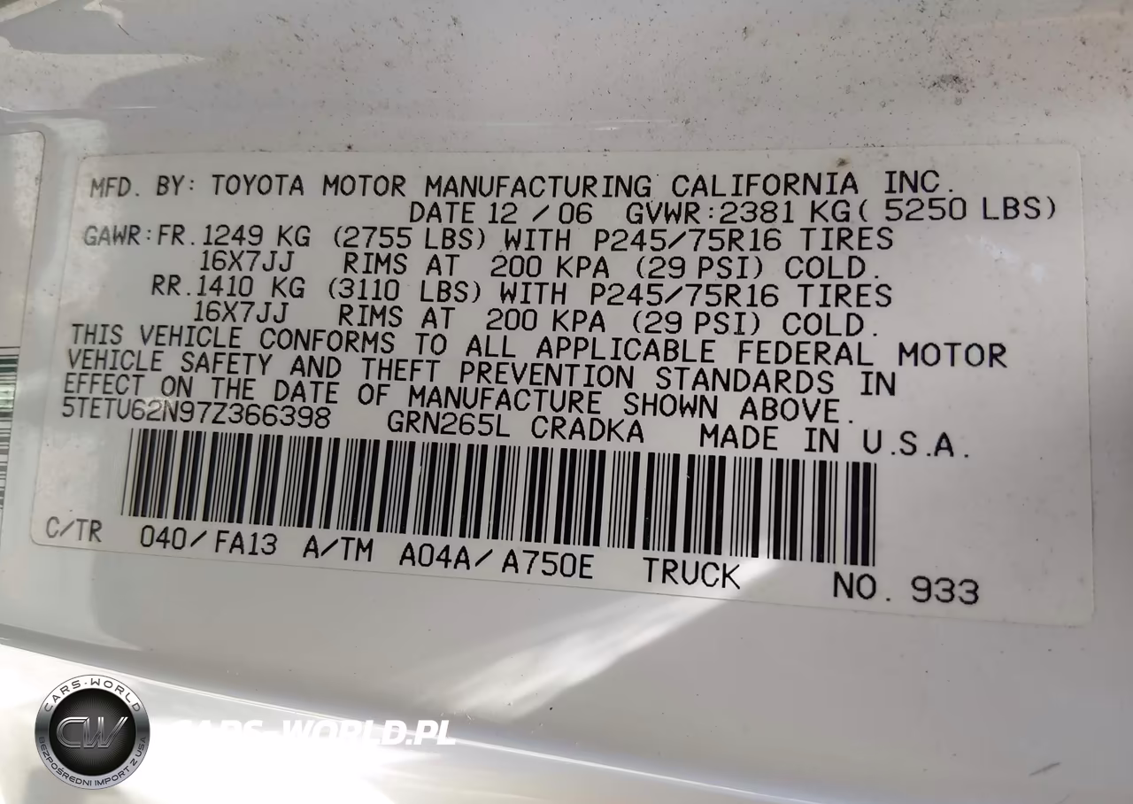 2007 Toyota Tacoma Prerunner V6 VIN:5TETU62N97Z366398 - 9