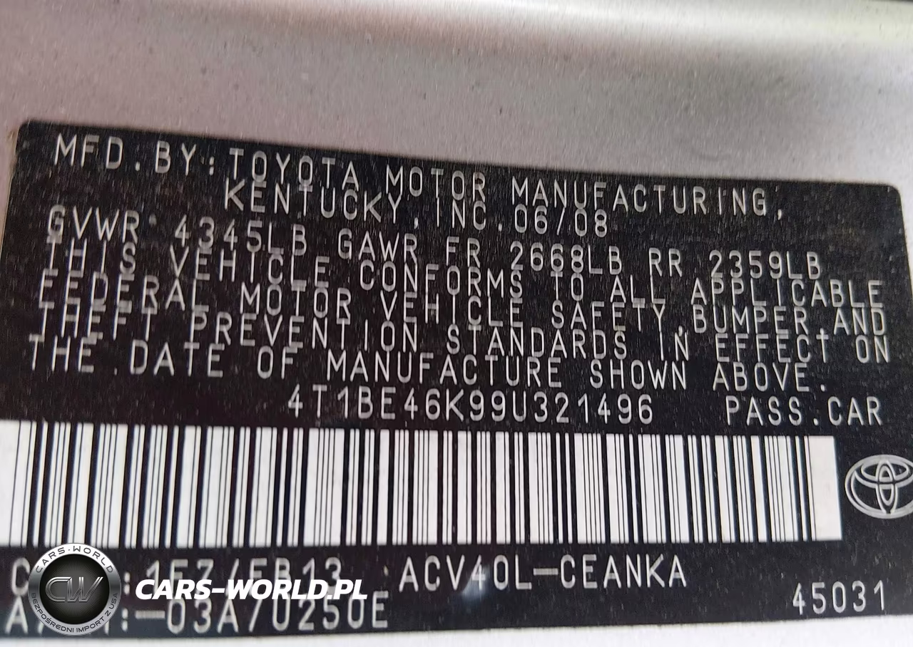 2009 Toyota Camry Le VIN:4T1BE46K99U321496 - 9