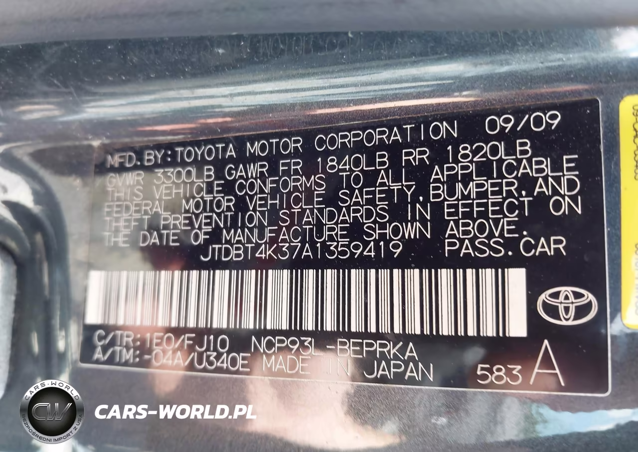 2010 Toyota Yaris VIN:JTDBT4K37A1359419 - 9
