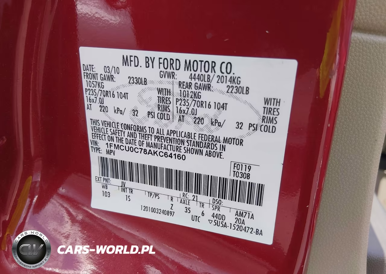 2010 Ford Escape Xls VIN:1FMCU0C78AKC64160 - 9