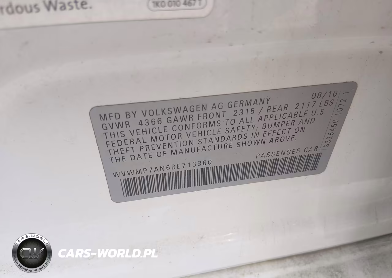 2011 Volkswagen Cc Sport VIN:WVWMP7AN6BE713880 - 9